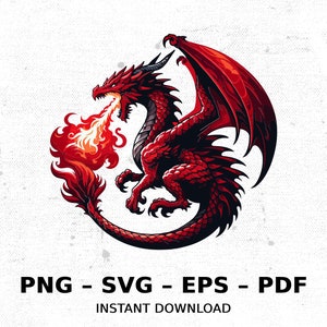 Cryptid Dragon Red Fire Breathing Mythical SVG PNG Clipart | Sublimation Transparent Watercolor Cartoon Instant Download Elk River Prints