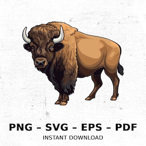 Buffalo Bison Wildlife Hunting SVG PNG Clipart | Sublimation Transparent Watercolor Cartoon Instant Download Elk River Prints Custom
