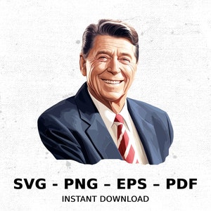 President Ronald Reagan SVG PNG Clipart | Sublimation Transparent Watercolor Cartoon Instant Download Elk River Prints Custom