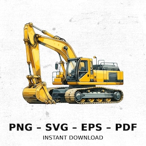 Tractor sitio de construcción excavadora SVG PNG Clipart / Sublimación transparente acuarela dibujos animados descarga instantánea Elk River Prints