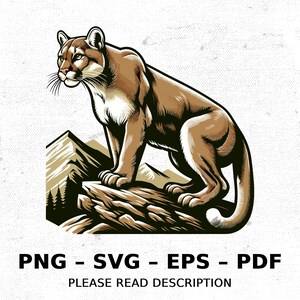 Mountain Lion Wildlife SVG PNG Clipart | Sublimation Transparent Watercolor Cartoon Instant Download Elk River Prints Custom