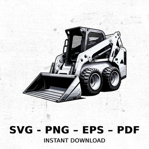 トラクター建設スキッドステアローダーサイトSVG PNGクリップアート | 昇華透明水彩漫画インスタントダウンロードエルクリバープリント