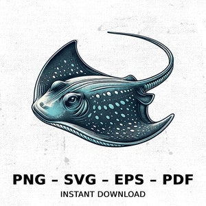 Ocean Stingray Fish SVG PNG Clipart | Sublimation Transparent Watercolor Cartoon Instant Download Elk River Prints Custom