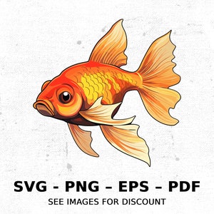 魚金魚ペット水族館SVG PNG | 昇華透明水彩漫画クリップアートダウンロード印刷可能エルク川カスタム