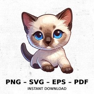Cat Kitten Siamese SVG PNG Clipart | Sublimation Transparent Watercolor Cartoon Instant Download Elk River Prints Custom