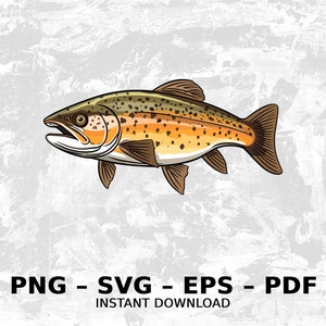 Fish Brown Trout Fishing Wildlife SVG PNG Clipart | Sublimation Transparent Watercolor Cartoon Instant Download Elk River Prints Custom