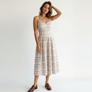 knee length dresses for ladies Maeve Pleated Midi Dress: Floral Midi Dress, Sundress, Plisse Dress, Blue  Midi, Green Midi, Summer Dress main image 0