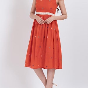 open lace back dress Burnt Orange Polka Dot Print Maxi Dress – Nina Cheyenne main image 0
