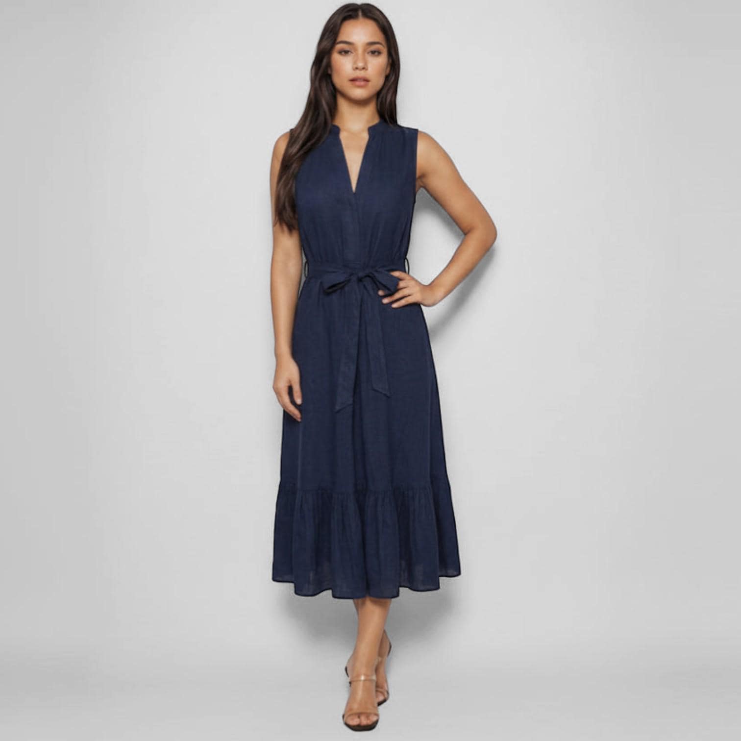 knee length dresses for ladies Fit and Flare Midi Dress In Navy – Infinity Raine main image 0
