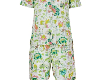 Floral Cotton Nightwear Set Women, Button Down Pajama Set Shorts, Lightweight Summer Sleepwear, Loungewear Outfit, Mothers Day Gift
