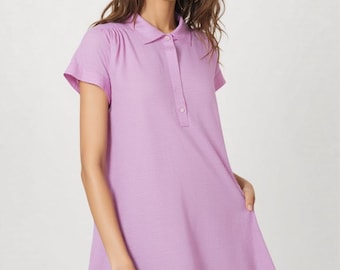 Cotton Flex Shift Mini Dress Women Collared Summer Casual Office Vacation Lightweight Chic Tunic Breathable Outfit Gift for Her Mothers Day