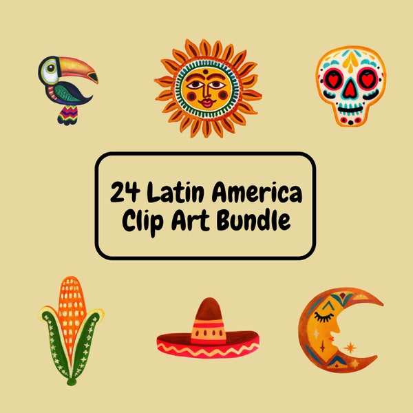 24 PNG Acrylic style Latin America inspired clipart, digital download, colorful project illustrations