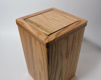 Red Oak Flippity-Top Wood Trash Can Bin with Magnetic Lid