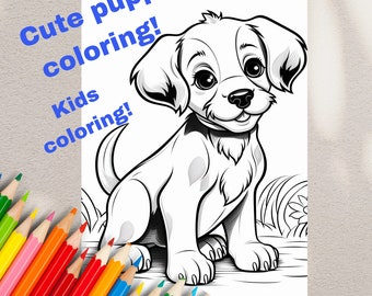 Childrens Coloring Cute Puppy Printable Digital Download Animal Coloring Fun Creative Kids Coloring