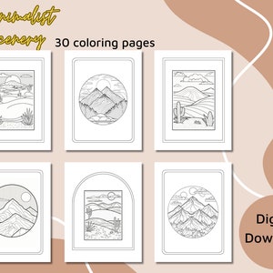 Minimalist Scenery Coloring Book, Adult Coloring Book Printable, Boho Coloring Pages