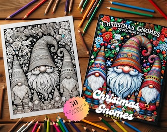 Christmas Gnomes Coloring Book, Xmas Gnome Coloring Pages, Grayscale Christmas Winter, Instant Download, PDF File, Coloring Sheets