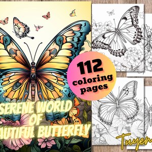 Serene World of Beautiful Butterfly Coloring Book, Adult Coloring Book, Coloring Sheets, Printable PDF, Digital Download