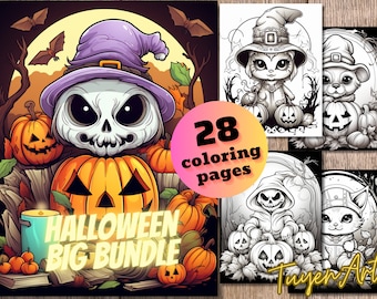Libro da colorare di Halloween raccapricciante, pagine da colorare di strega zucca raccapricciante gotica stampabile, pagina da colorare di Halloween, download digitale