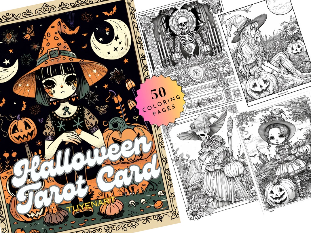 Halloween Tarot Card Coloring Book, Creepy Horror Coloring Pages, Tarot ...