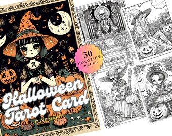 Halloween Tarot Card Coloring Book, Creepy Horror Coloring Pages, Tarot Cards, Instant Download, Grayscale Coloring Sheets, PDF Files