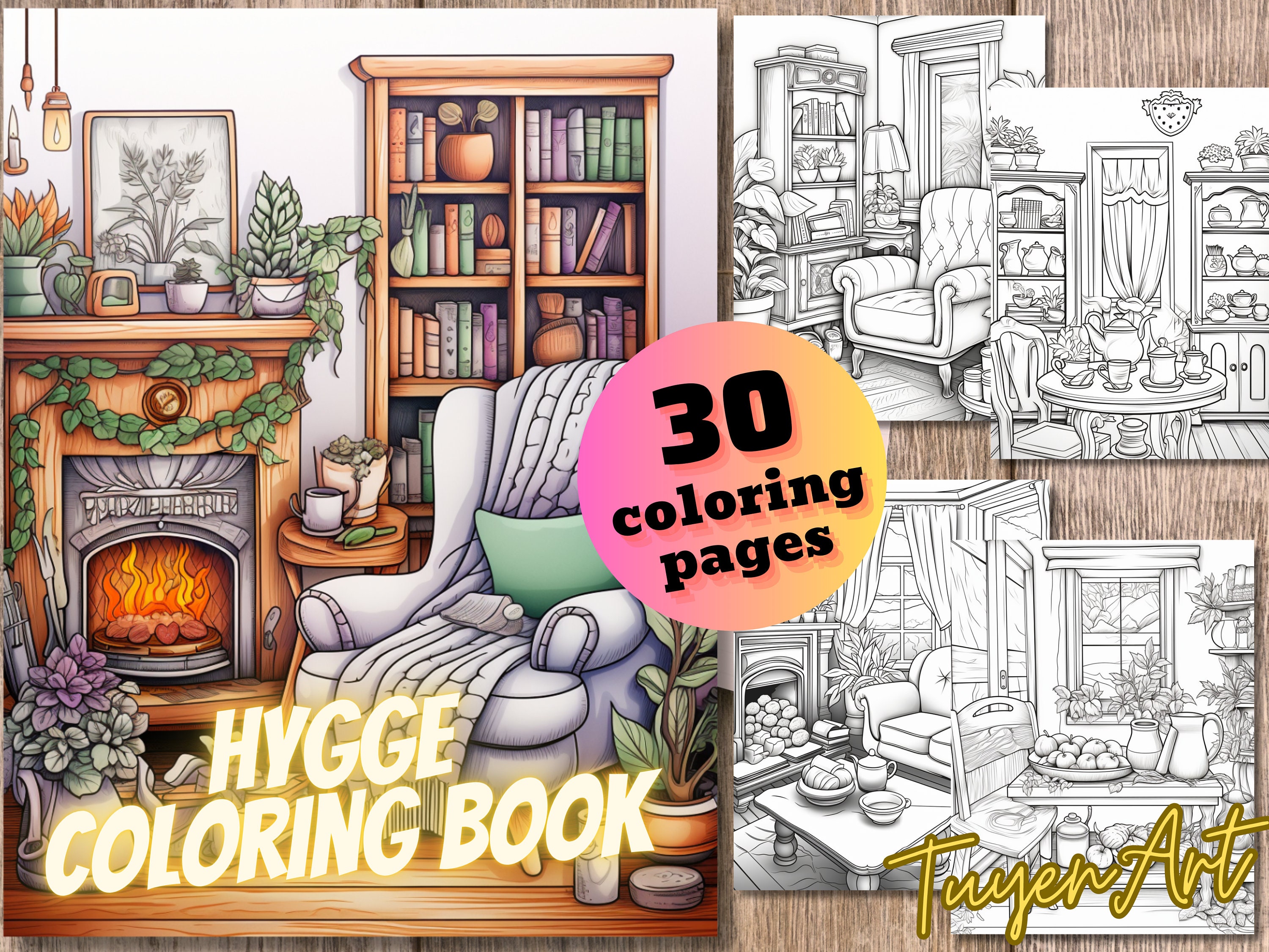 Hygge Coloring Book for Adults, Boho and Nordic Interior Designs, Cozy ...