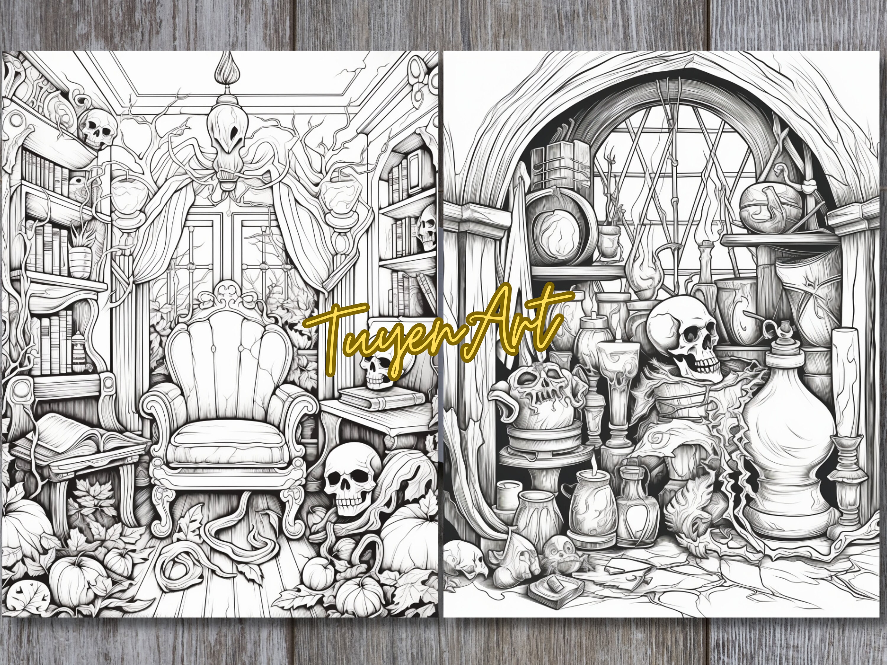 Halloween Interior Coloring Book, Printable PDF, Spooky Creepy Pumpkin ...
