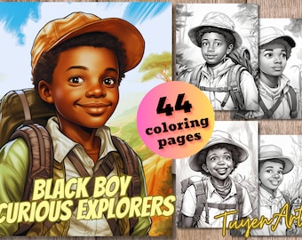 Black Boy Magic Coloring Pages, Afro boy, Black Kids Coloring Book, Black Boy Curious Explorers, Digital download, Printable PDF