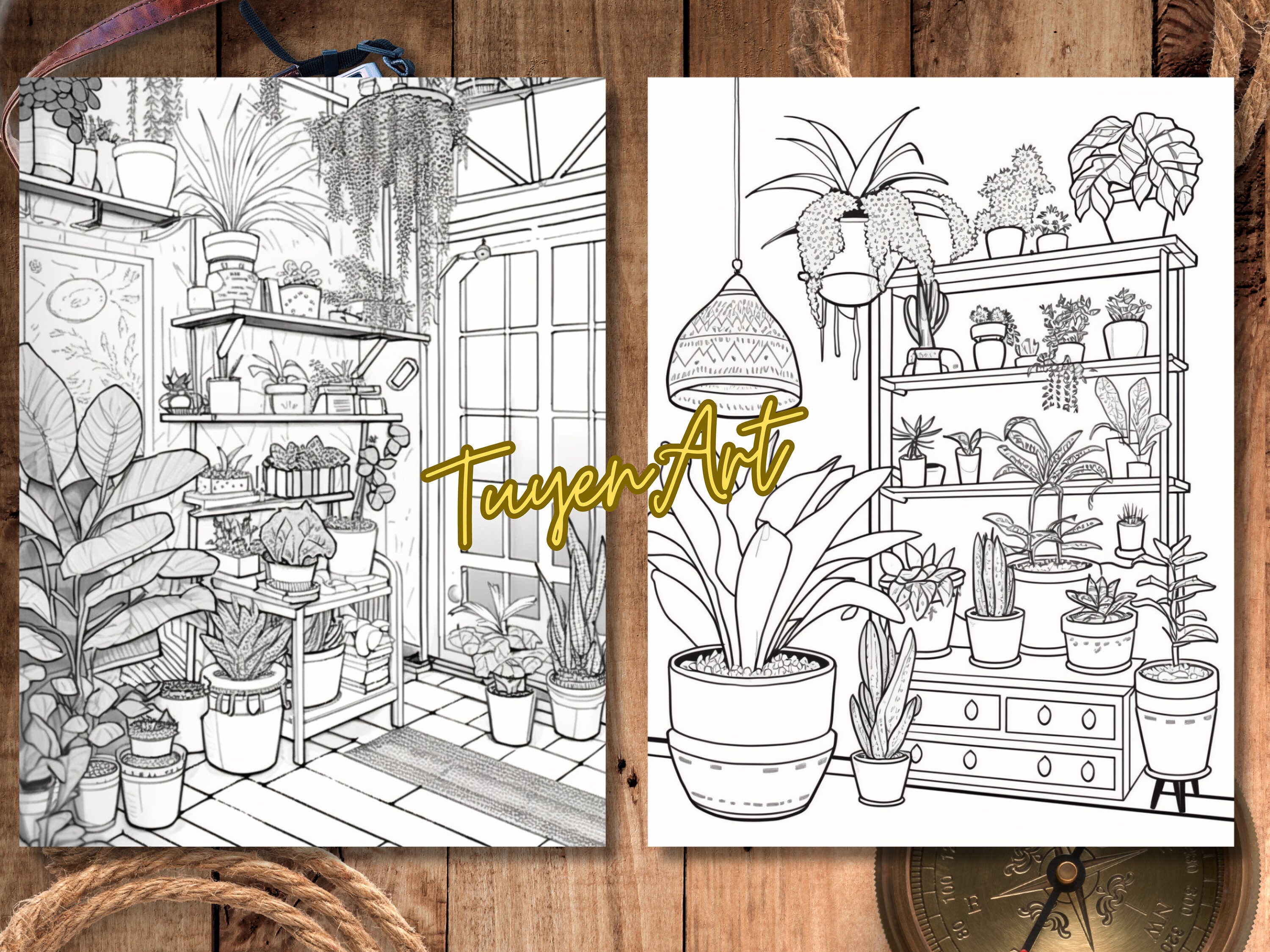 Houseplants, Plant Coloring Pages for Adults, Printable Coloring Sheets