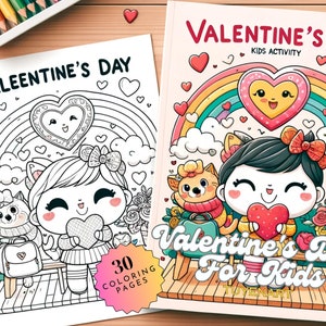 Valentine&#39;s Day Kids Activity Coloring Book, Preschoolers Toddlers, Simple Coloring Pages, Valentine&#39;s Day Coloring Sheets, Digital Download