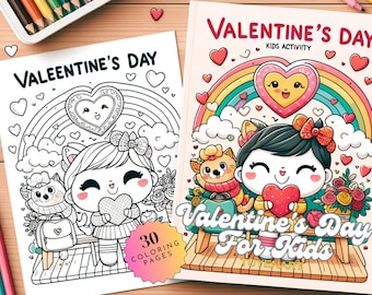 Valentine&#39;s Day Kids Activity Coloring Book, Preschoolers Toddlers, Simple Coloring Pages, Valentine&#39;s Day Coloring Sheets, Digital Download