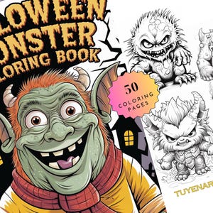 Halloween Monster Coloring Book, Monster Coloring Pages, Halloween Creepy Coloring Sheets, Monsters Grayscale, Instant Download, PDF Files