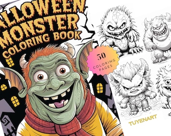 Halloween Monster Malbuch, Monster Malseiten, Halloween Malseiten, Monster Graustufen, Instant Download, PDF-Dateien