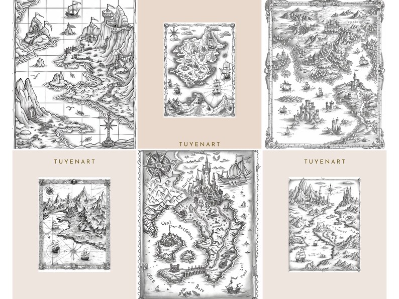 Fantasy Map Coloring Book, Landscapes Fantasy Worlds Coloring Page ...
