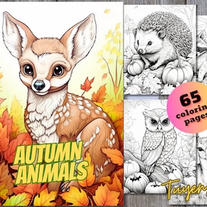Autumn Animals Coloring Book, Fall Animals Coloring Pages, Autumn Charm, Grayscale Autumn Leaves Coloring Sheets for Adults and Kids