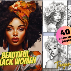 Portraits of Beautiful Black Women Coloring Book, Grayscale Coloring Pages for Adults and Kids, Instant download