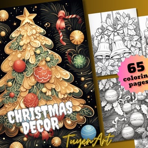 Christmas Decor Coloring Book, Christmas Big Bundle Coloring Pages, Digital Download, Grayscale Christmas for Adults and Kids