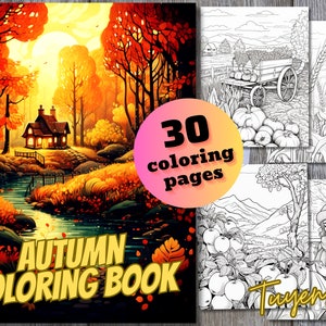 Autumn Coloring Book, Fall Coloring Pages, October Coloring Happy Fall Printable Fall Pumpkin Coloring Pages, Grayscale Autumn Leave