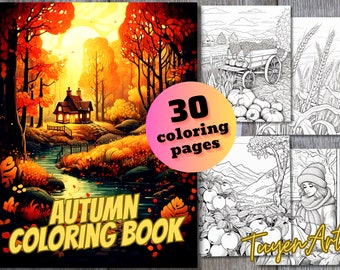 Autumn Coloring Book, 30 Fall Coloring Pages (PDF Pattern)