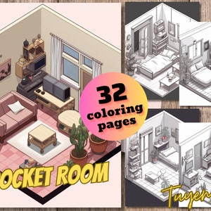Pocket Room Coloring Pages, Cute Coloring Book for Relaxing, Instant Download, Printable PDF File
