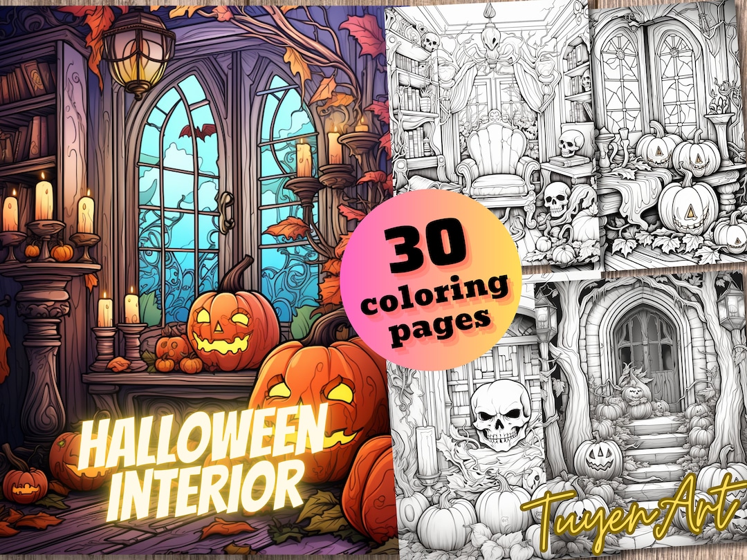 Halloween Interior Coloring Book, Printable PDF, Spooky Creepy Pumpkin ...