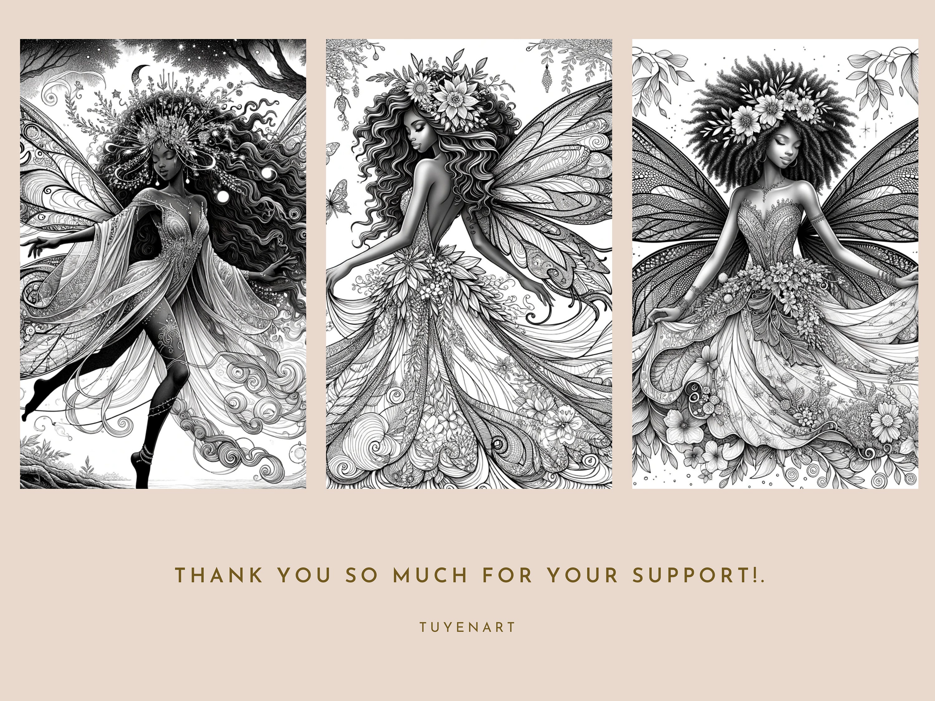 Beautiful Fairy Black Women Coloring Book, African Girls Coloring Pages ...