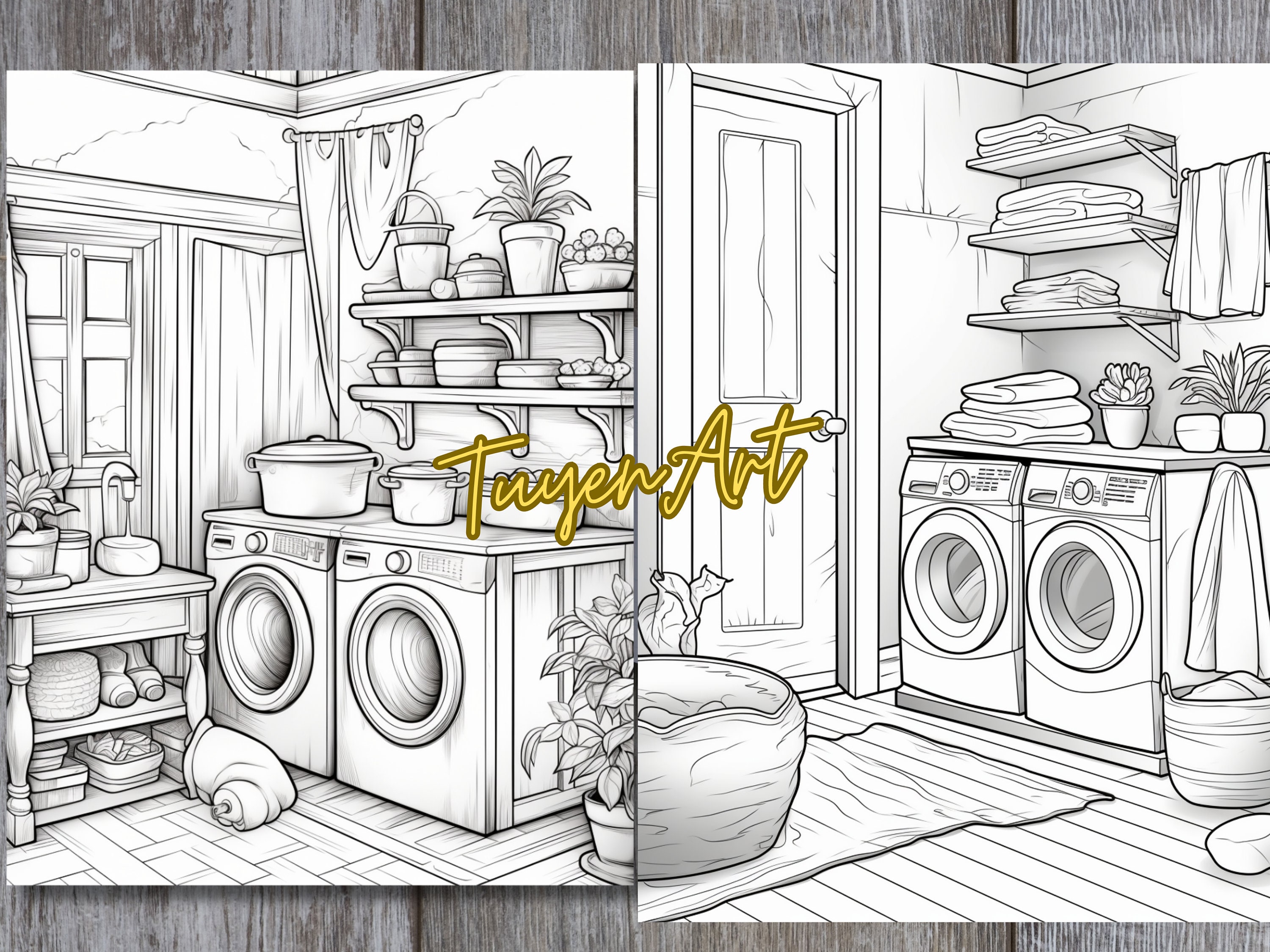 Laundry Room Coloring Book, House Interior Design, Instant Download PDF ...