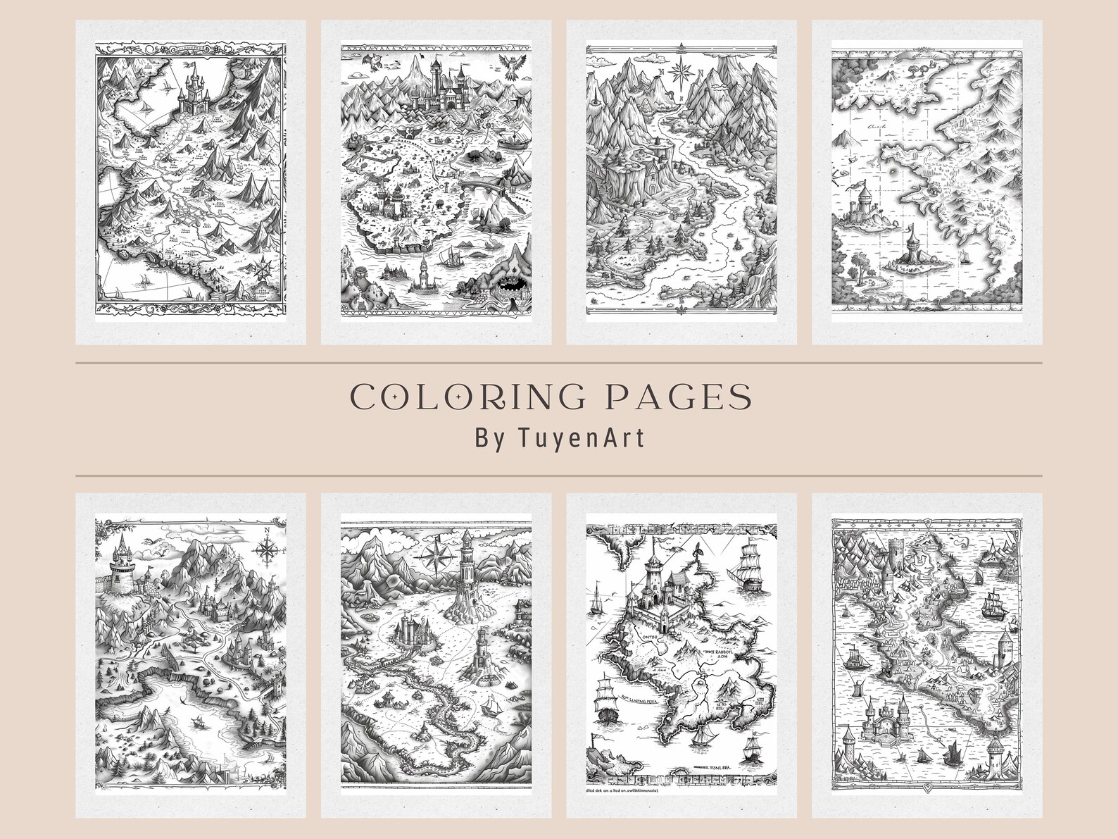 Fantasy Map Coloring Book, Landscapes Fantasy Worlds Coloring Page ...
