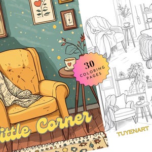 Little Corner Coloring Book, Hygge Spaces Coloring Page, Corners Coloring Sheets, Peaceful Spaces Interior Design, Instant Download PDF File