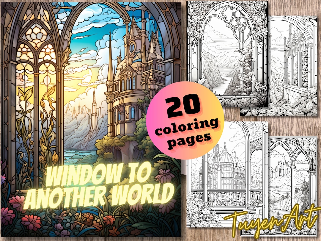 Window to Another World Coloring Pages, Coloring Book for Adults Kids