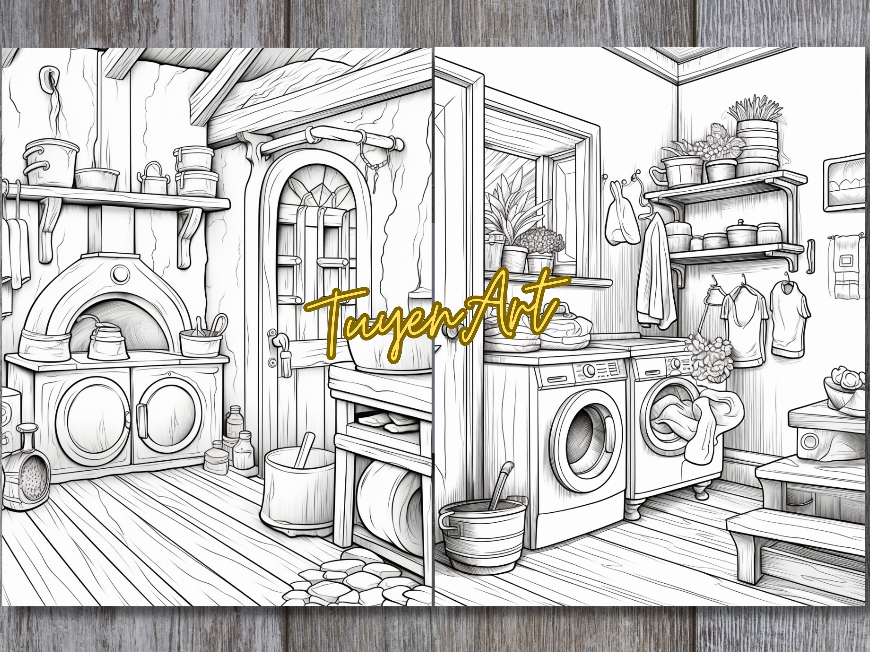 Laundry Room Coloring Book, House Interior Design, Instant Download PDF ...