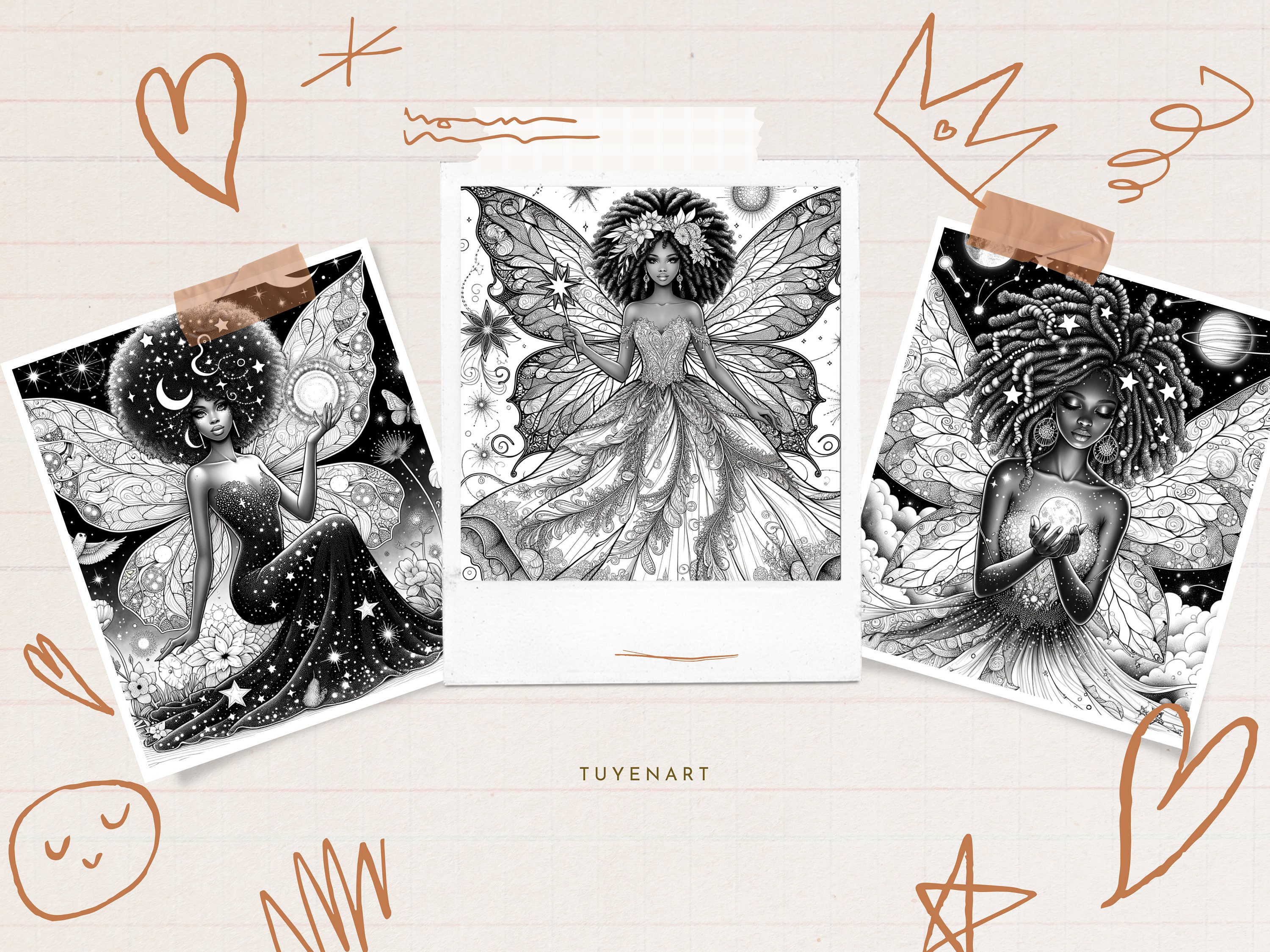 Beautiful Fairy Black Women Coloring Book, African Girls Coloring Pages ...