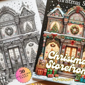 Christmas Storefront Coloring Book, Christmas Coloring Pages, Winter Holiday Store Coloring Sheets, Digital download, PDF Files