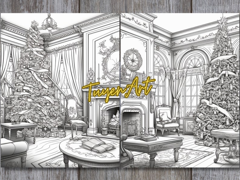Christmas Room Architecture Coloring Book, Christmas Interior Design ...