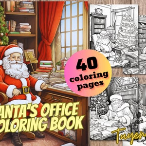 Santa’s Office Coloring Book, Christmas Interior Design, Instant Download, Coloring Pages for Adults + Kids, Printable PDF